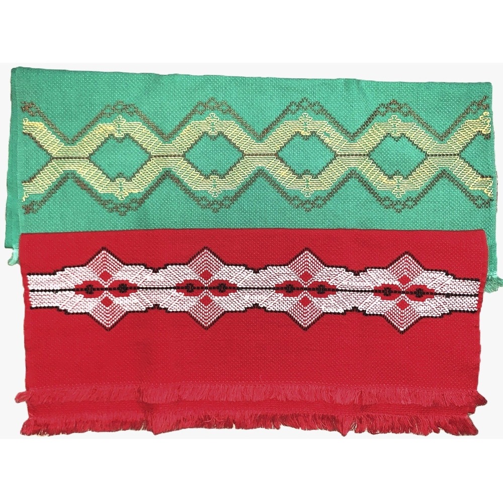 2 Christmas Swedish Weave Huck Cloth Tea Towels Breadbasket Liners Retro Vtg